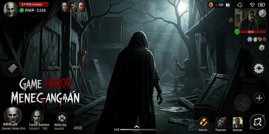 Screenshot gameplay 4P4P dengan suasana horor yang mencekam.
