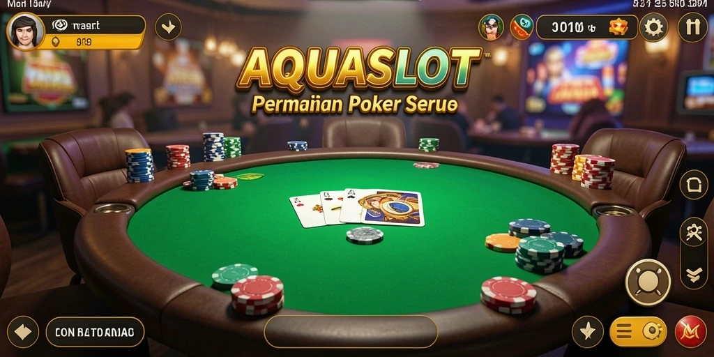 Tampilan antarmuka gameplay AQUASLOT yang menarik dengan fitur Poker.