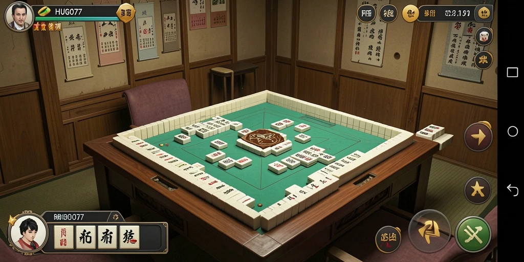 Screenshot gameplay HUGO77 dengan tampilan menawan dalam permainan Mahjong.