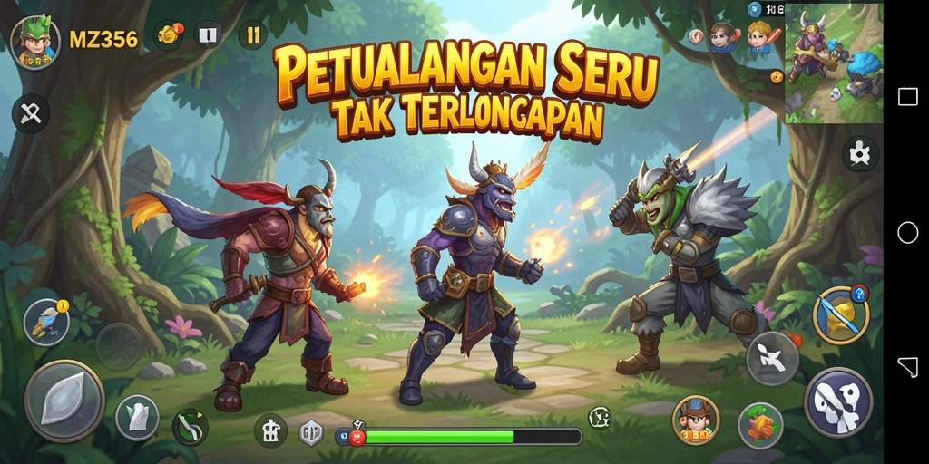 Screenshot utama MZ356 menunjukkan aksi seru dalam gameplay petualangan yang menggugah semangat.