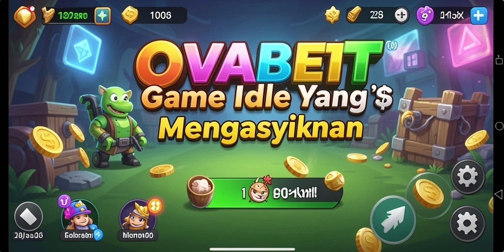 Screenshot gameplay OVABET menampilkan karakter yang bekerja otomatis dan mengumpulkan sumber daya.