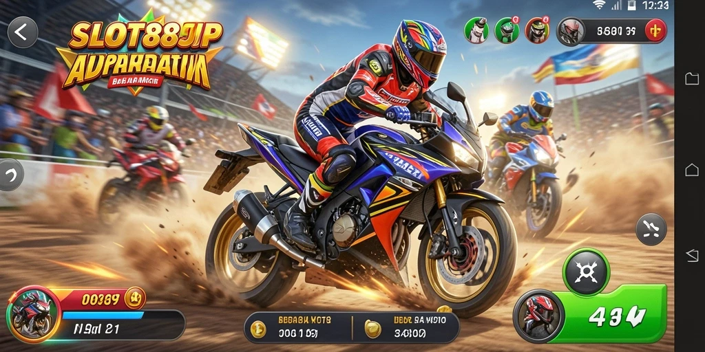 Gameplay SLOT88JP dengan balapan motor yang seru dan mendebarkan.