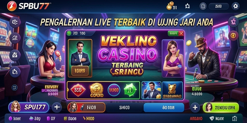 Screenshot gameplay SPBU77 menampilkan dealer profesional dan suasana Live Casino yang mendebarkan.